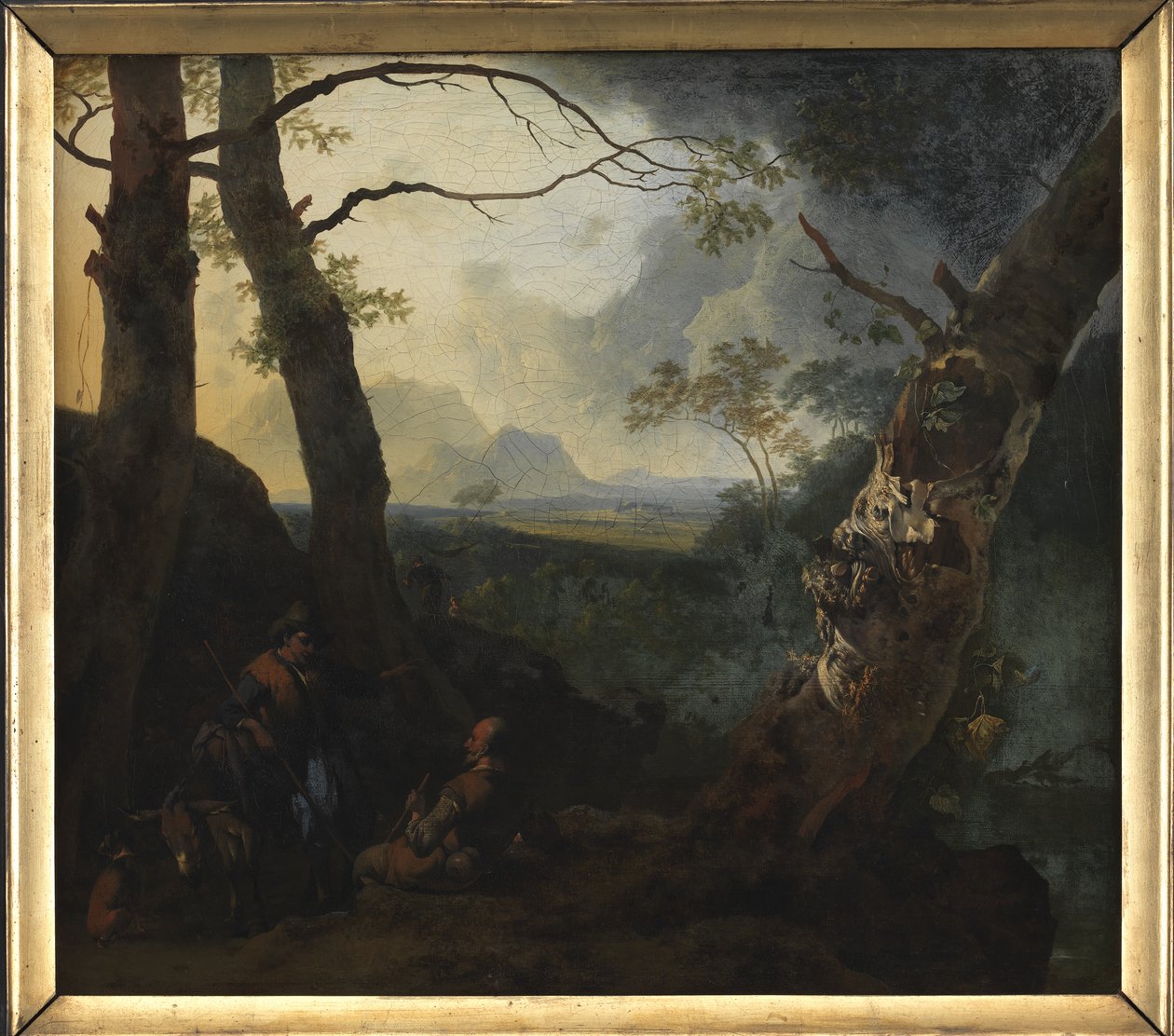 Zuidelijk landschap met herders door Adam Pijnacker
