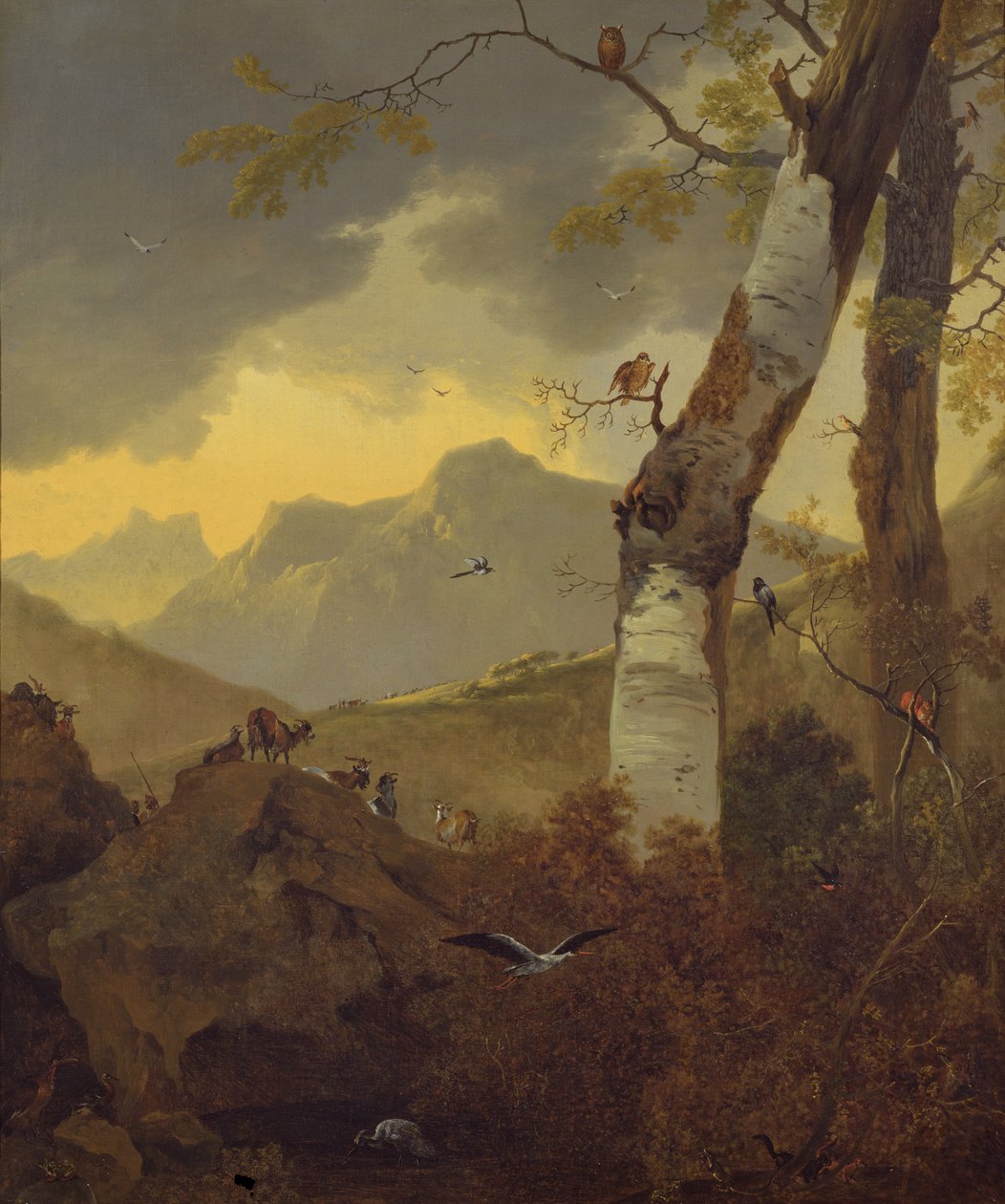 Bergachtig landschap met geiten en vogels, c.1657 door Adam Pynacker