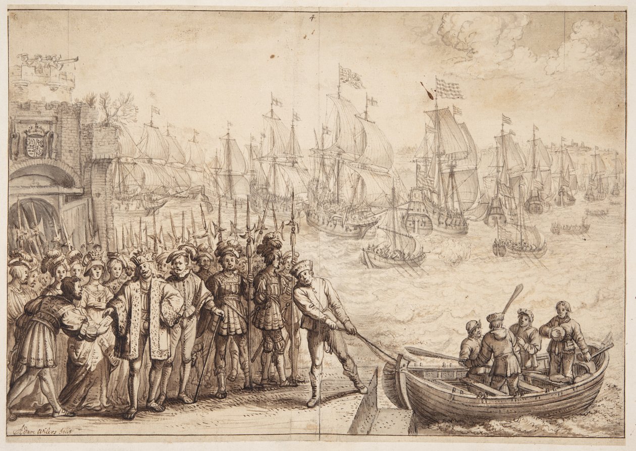Christiaan II verlaat Kopenhagen in 1523 door Adam Willaerts