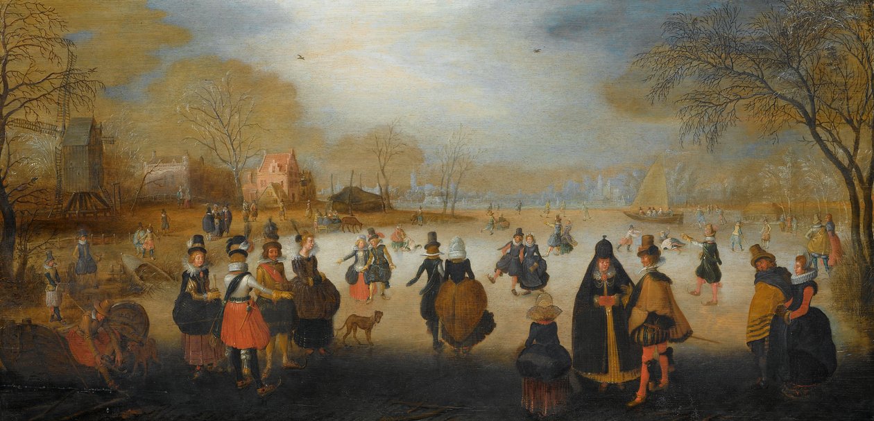 Winterlandschap met schaatsers door Adam van Breen