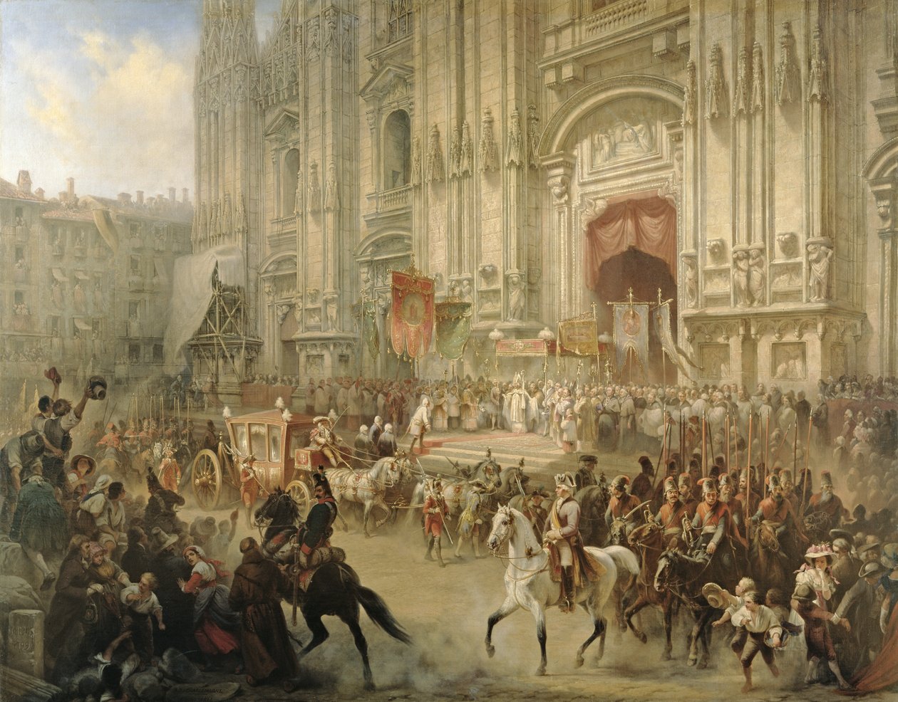 Ceremoniële ontvangst van veldmaarschalk Alexander Suvorov in Milaan in april 1799, c.1850 door Adolf Jossifowitsch Charlemagne