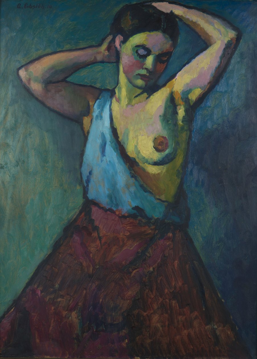 Meisje met rode rok, 1910 door Adolf Erbslöh