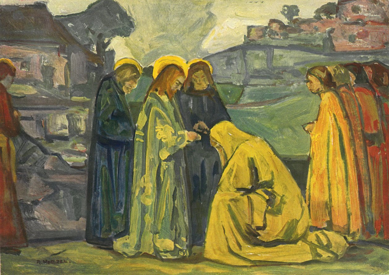 Christus en de Kananese vrouw door Adolf Holzel