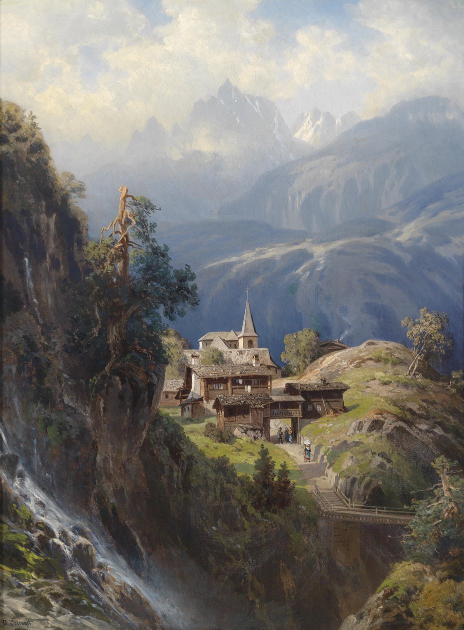 Dorp in de Berner Alpen door Adolf Mosengel