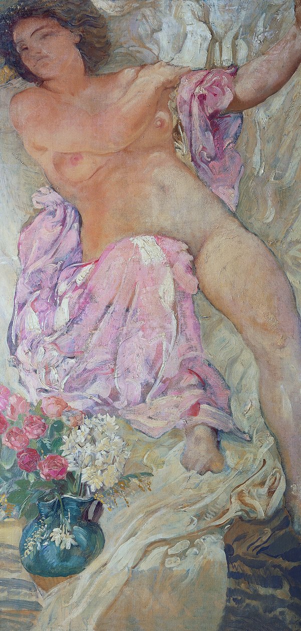 Vrouw met bloemen door Adolfo de Carolis