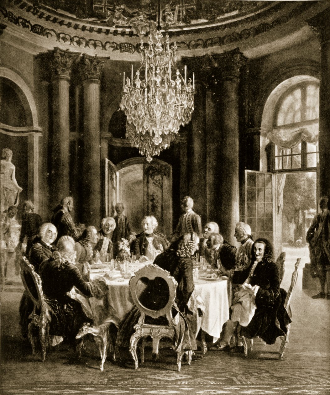 Frederik de Grote vermaakt Voltaire in Sanssouci, Duitsland door Adolph Menzel