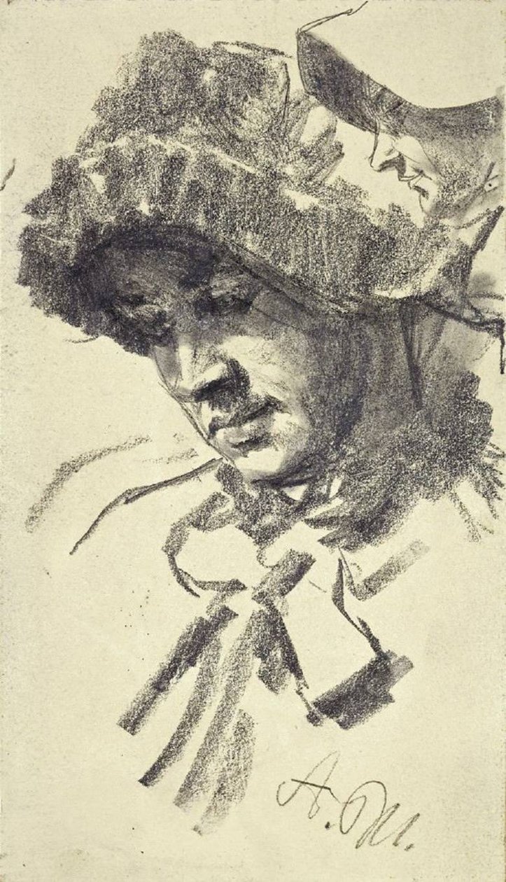 Vrouw met hoed door Adolph Menzel