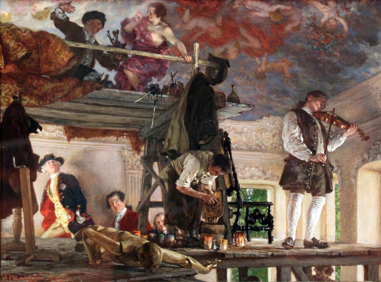 Kroonprins Frederik bezoekt de schilder Pesne door Adolph Menzel