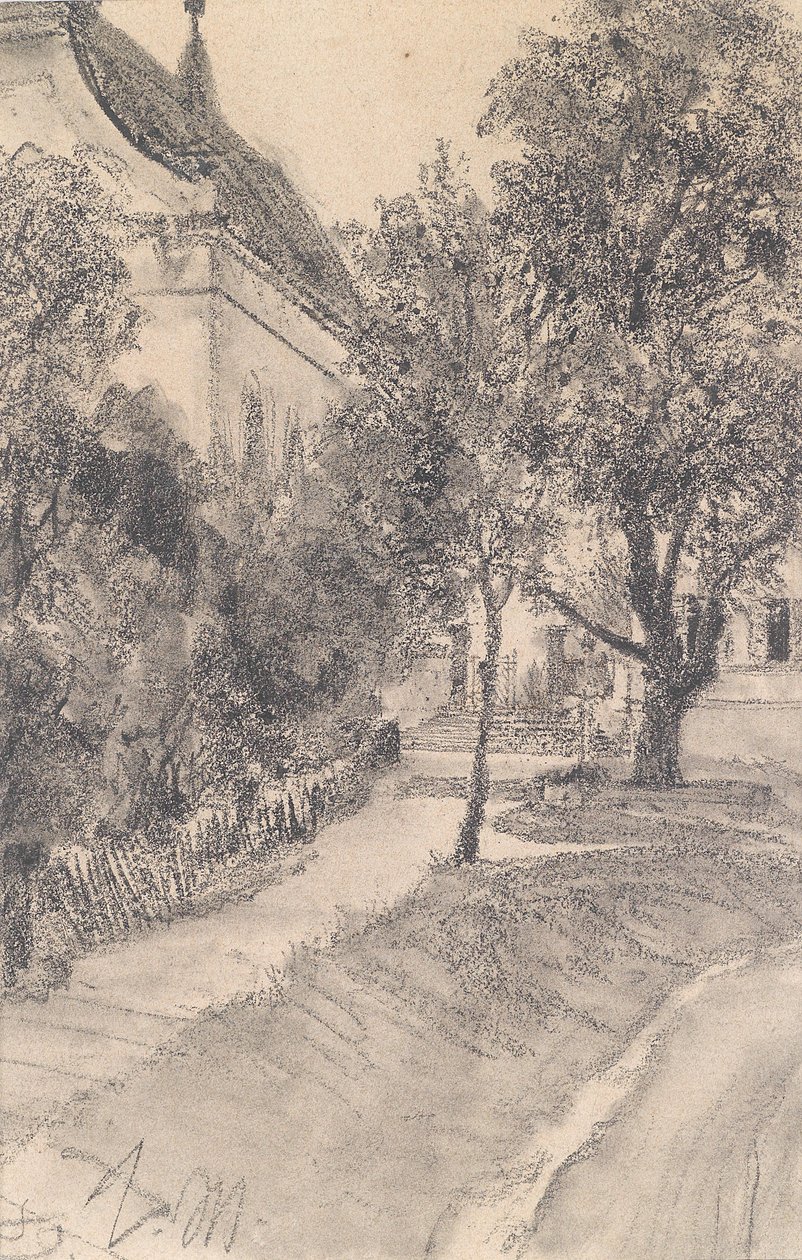 Wandelpad naar een huis langs een beek door Adolph Menzel