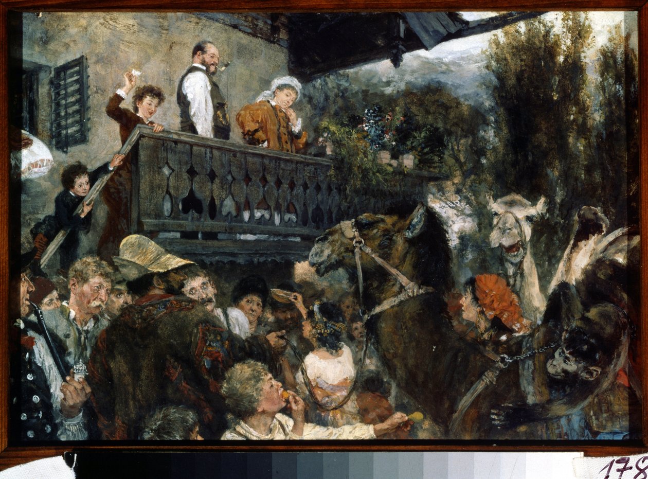 Een reizend circus door Adolph Menzel
