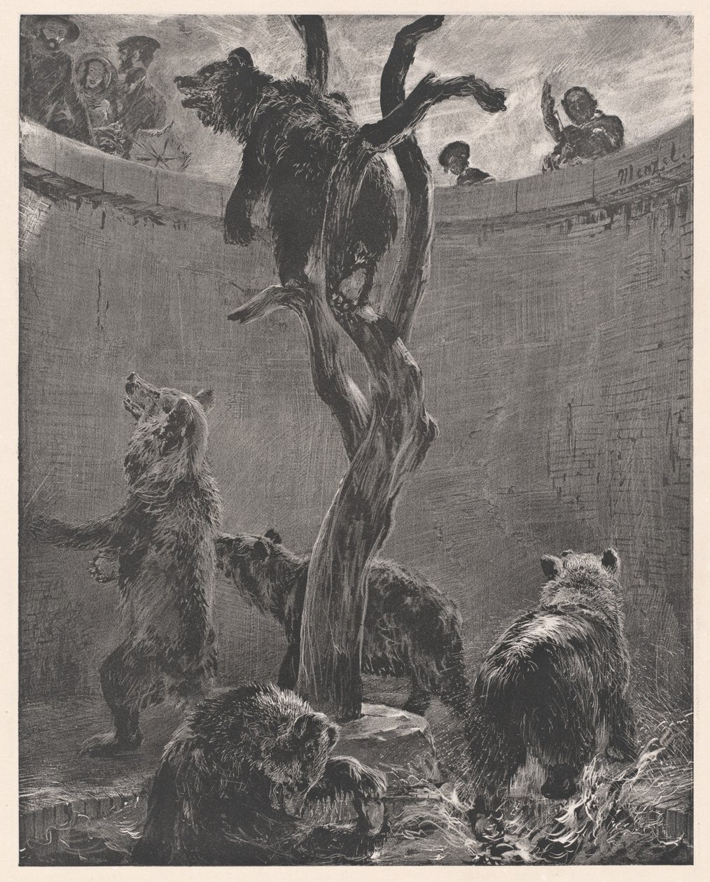 Berenkuil in de Dierentuin door Adolph Menzel