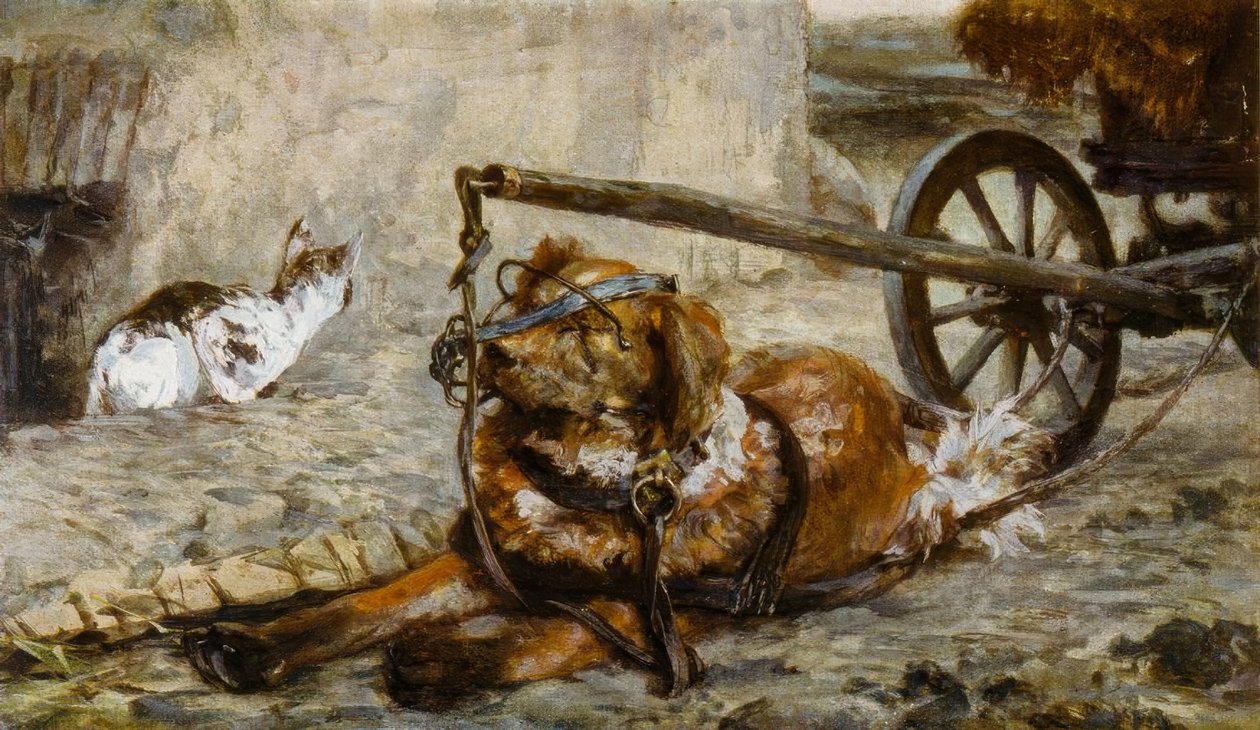 A.Menzel, hond en kat door Adolph Menzel