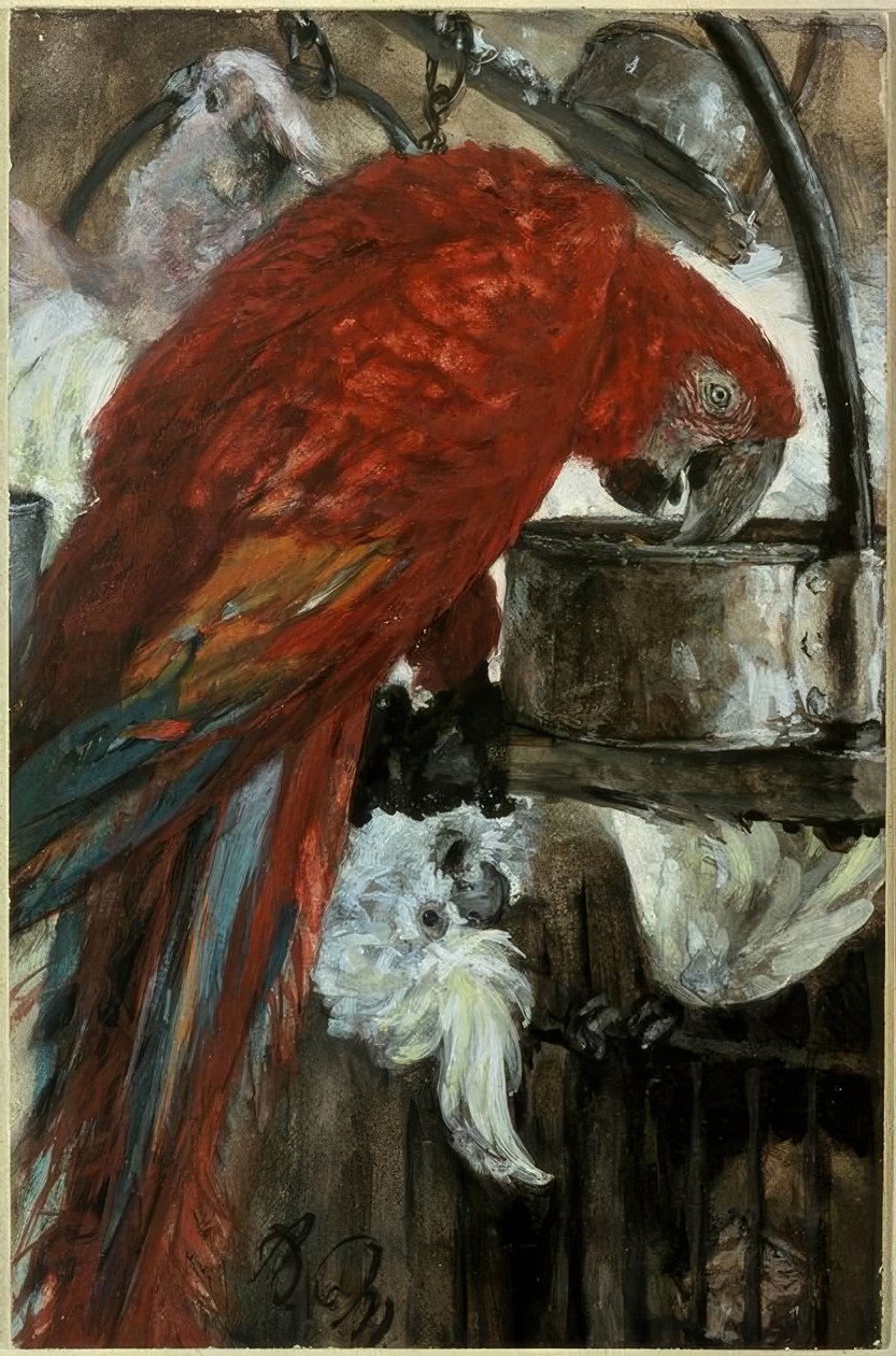 Ara en kaketoe door Adolph Menzel