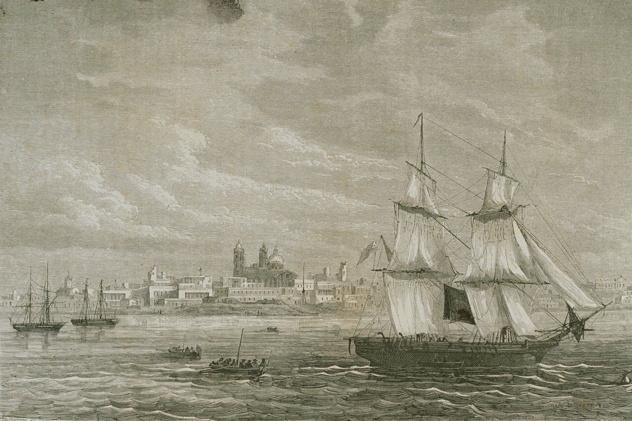 Uitzicht op Montevideo, Uruguay, in de jaren 1860 door Adolphe Gusman