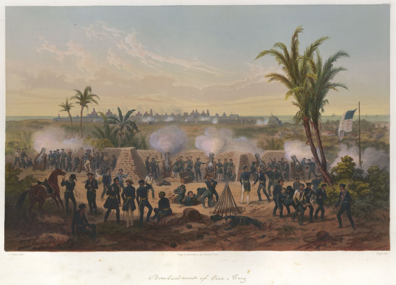 Bombardement van Vera Cruz (maart 1847) in de Mexicaans-Amerikaanse Oorlog door Adolphe Jean Baptiste Bayot