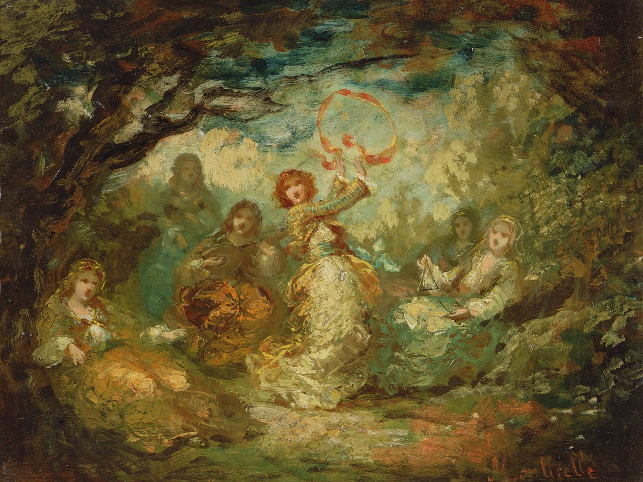 Zigeuners dansen door Adolphe Joseph Thomas Monticelli