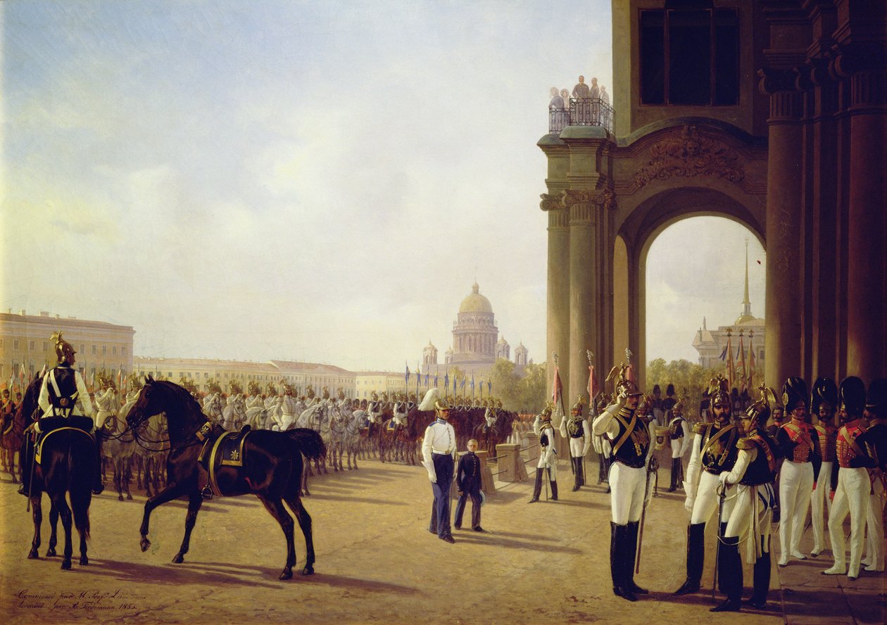 Parade op het Paleisplein in Sint-Petersburg door Adolphe Ladurner