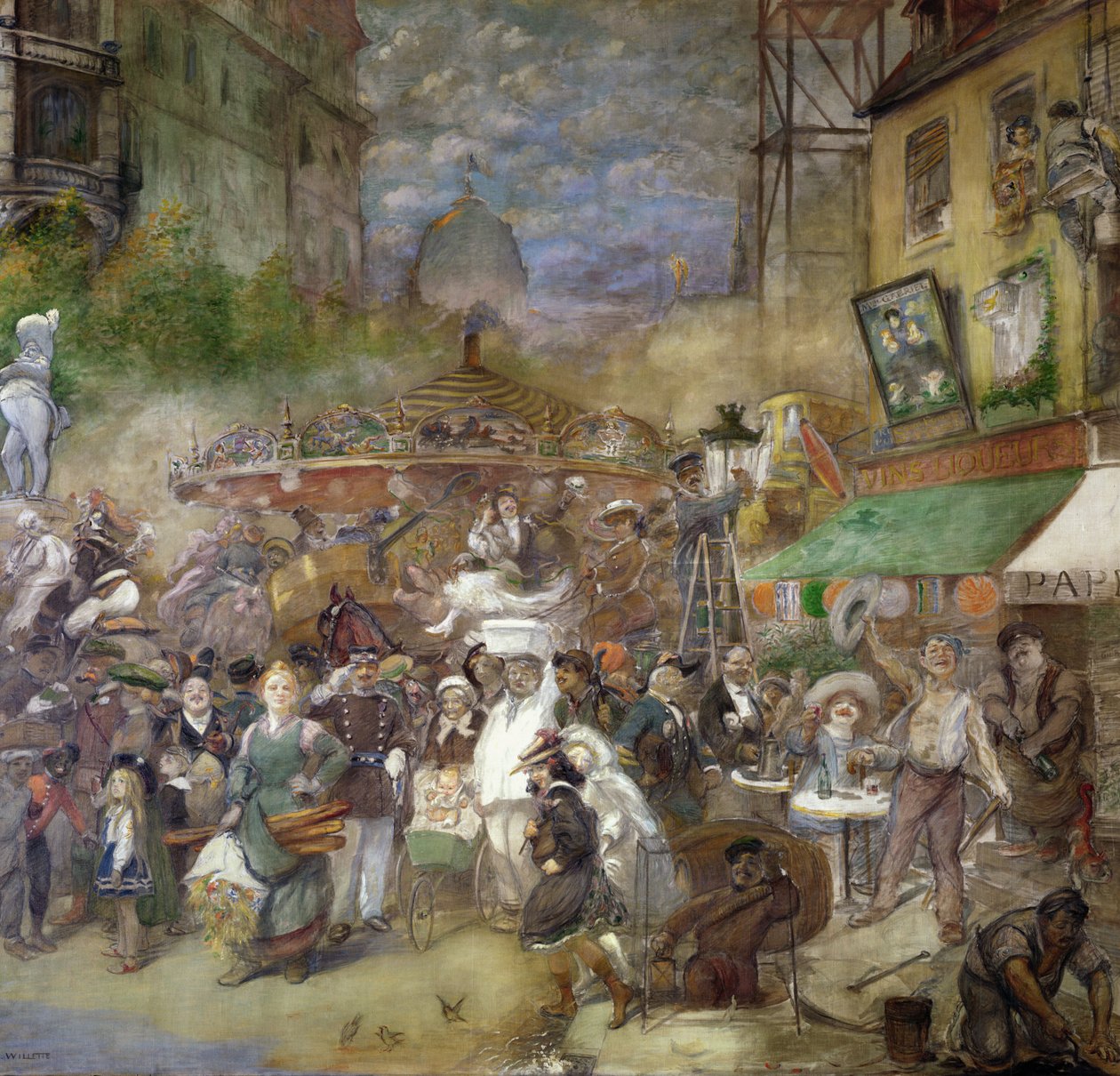 Decoratief paneel met afbeelding van Parijs, Salon de la Commission du Personnel door Adolphe Leon Willette