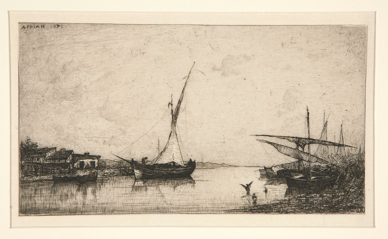 a. Twee bruggen b. Vissersboot door Adolphe Appian