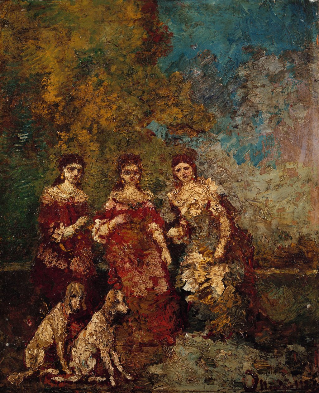 Drie Vrouwen in het Park door Adolphe Joseph Thomas Monticelli