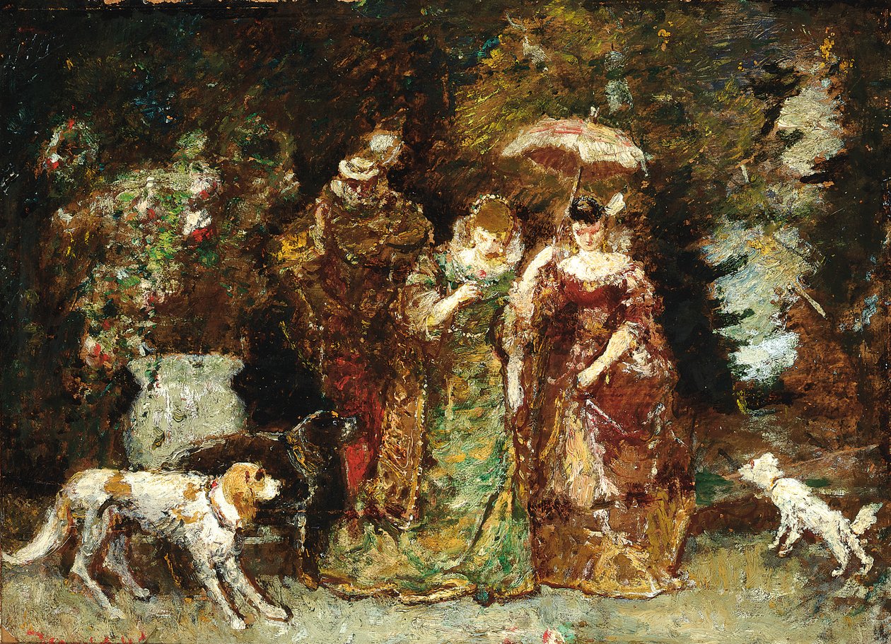 Een bijeenkomst in het bos door Adolphe Joseph Thomas Moticelli