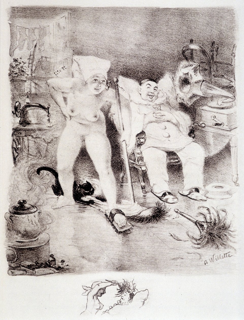 Luiheid - tekening door Willette door Adolphe Leon Willette