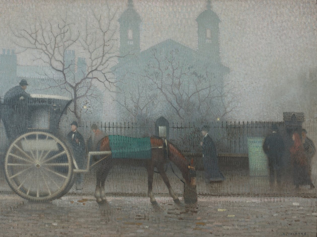 Hansom Cab bij All Saints door Adolphe Valette
