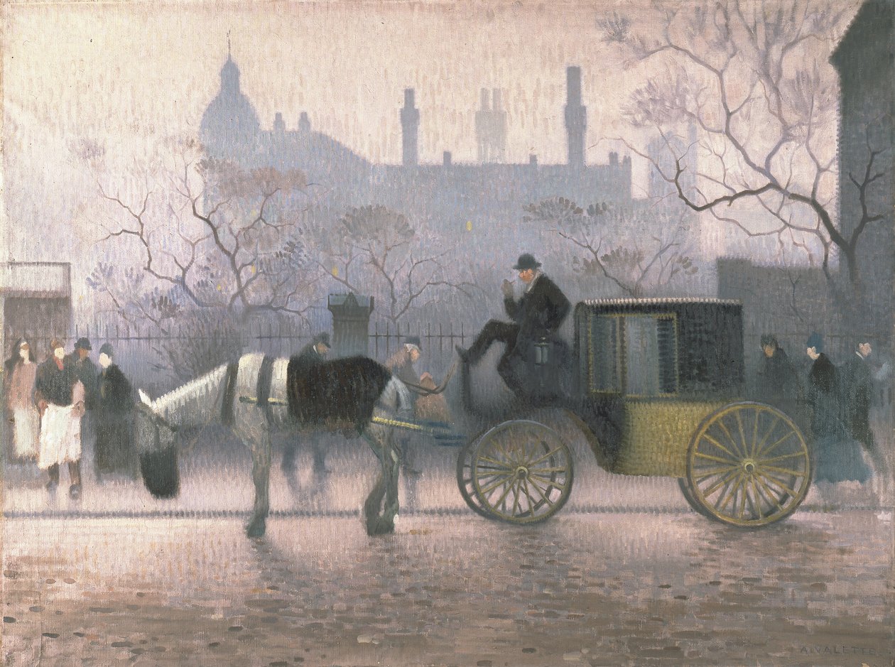 Oude Taxi bij All Saints, Manchester door Adolphe Valette
