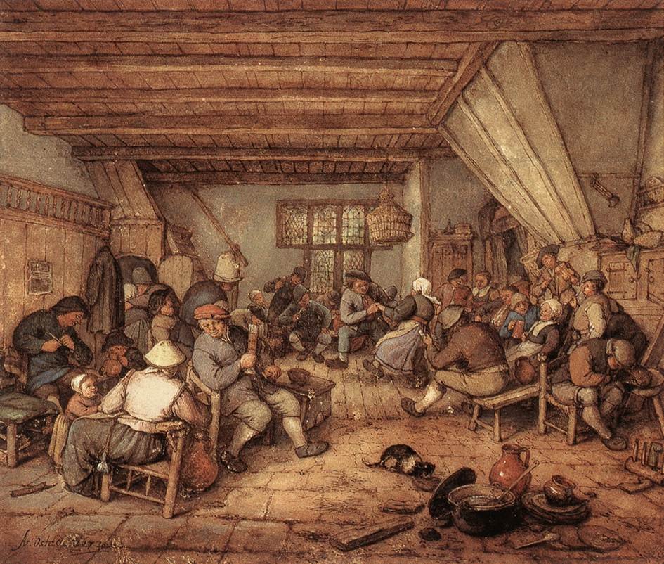 Dansende, Drinkende en Muziekerende Boeren in een Herberg door Adriaen Jansz. van Ostade