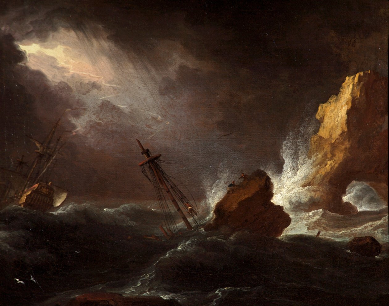 Zeegezicht bij stormachtig weer door Adriaen van Diest