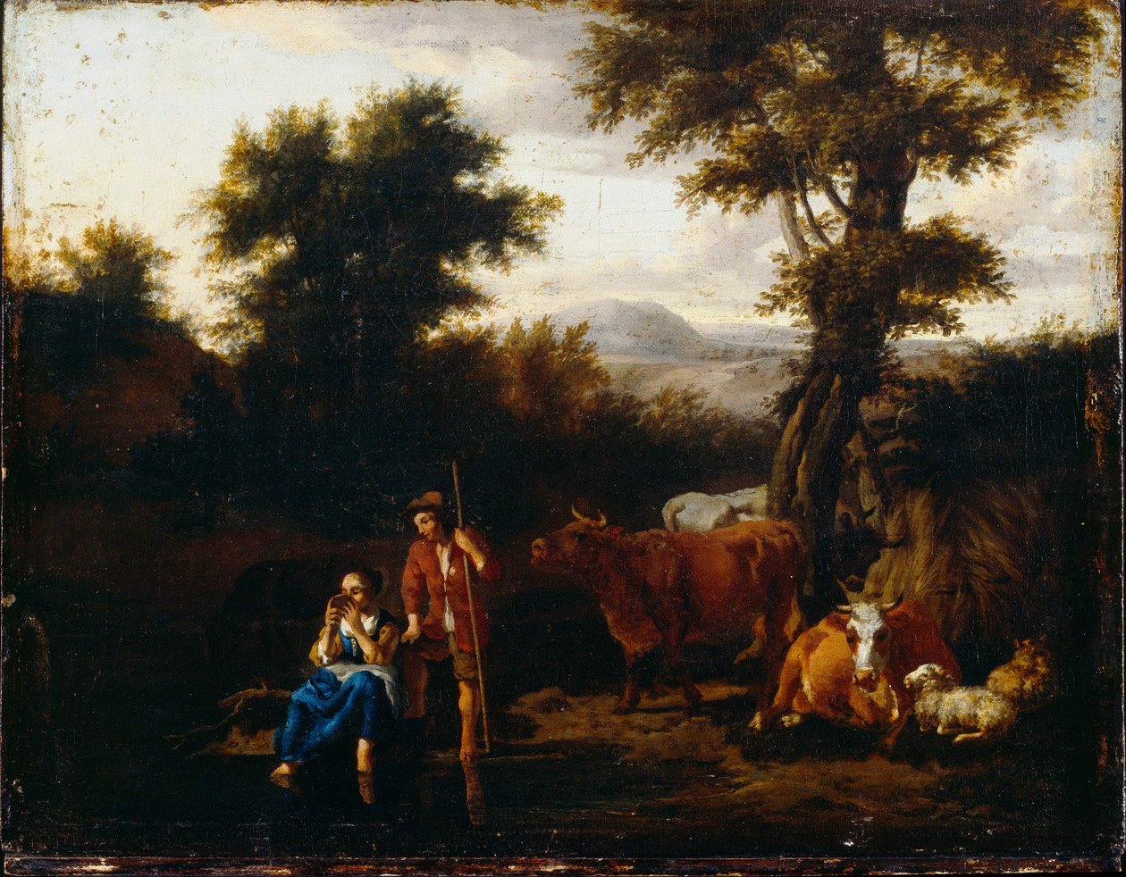 Boeren en vee door Adriaen van de Velde