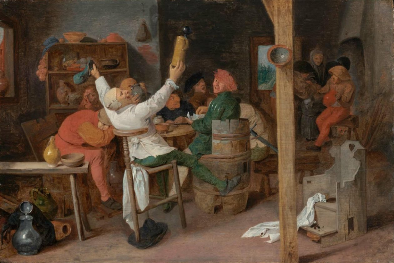 Boeren in een herberg door Adriaen Brouwer