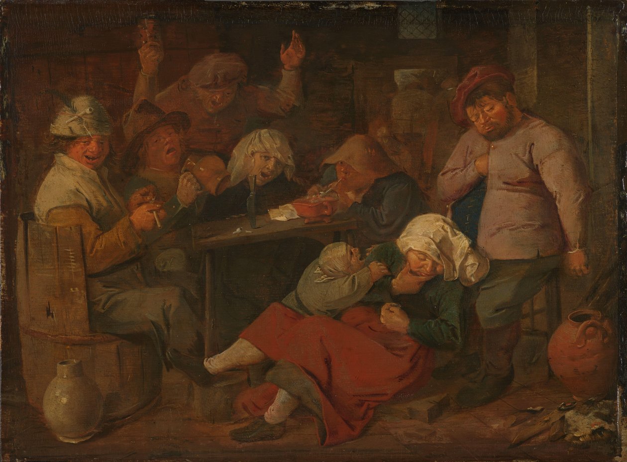 Arme mensen drinken in een taverne door Adriaen Brouwer