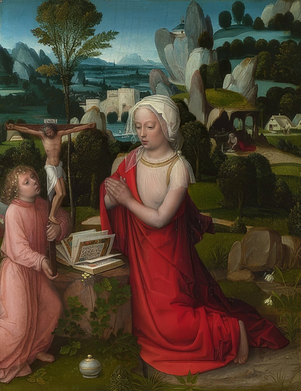 Maria Magdalena in een landschap. Omstreeks 1520 door Adriaen Isenbrandt or Isenbrant