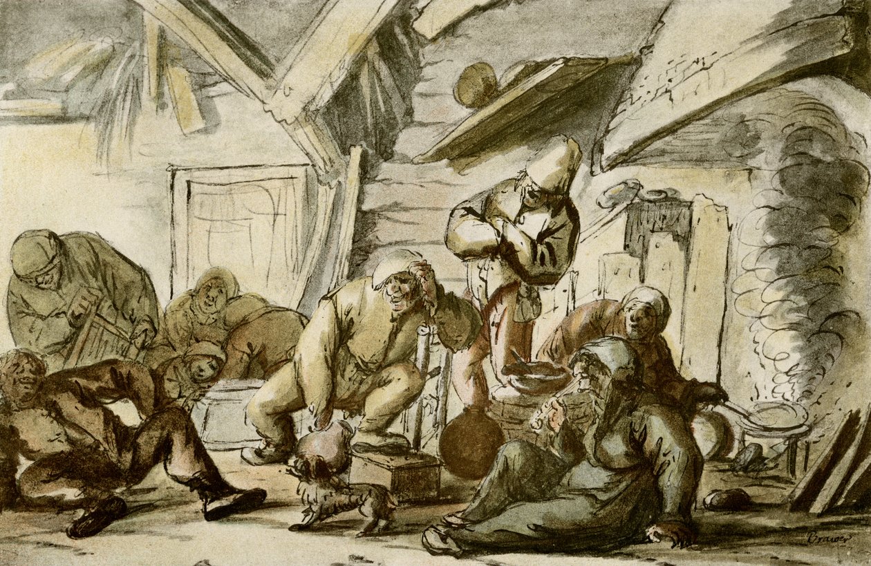 Dronken boeren in een taverne door Adriaen Jansz. van Ostade