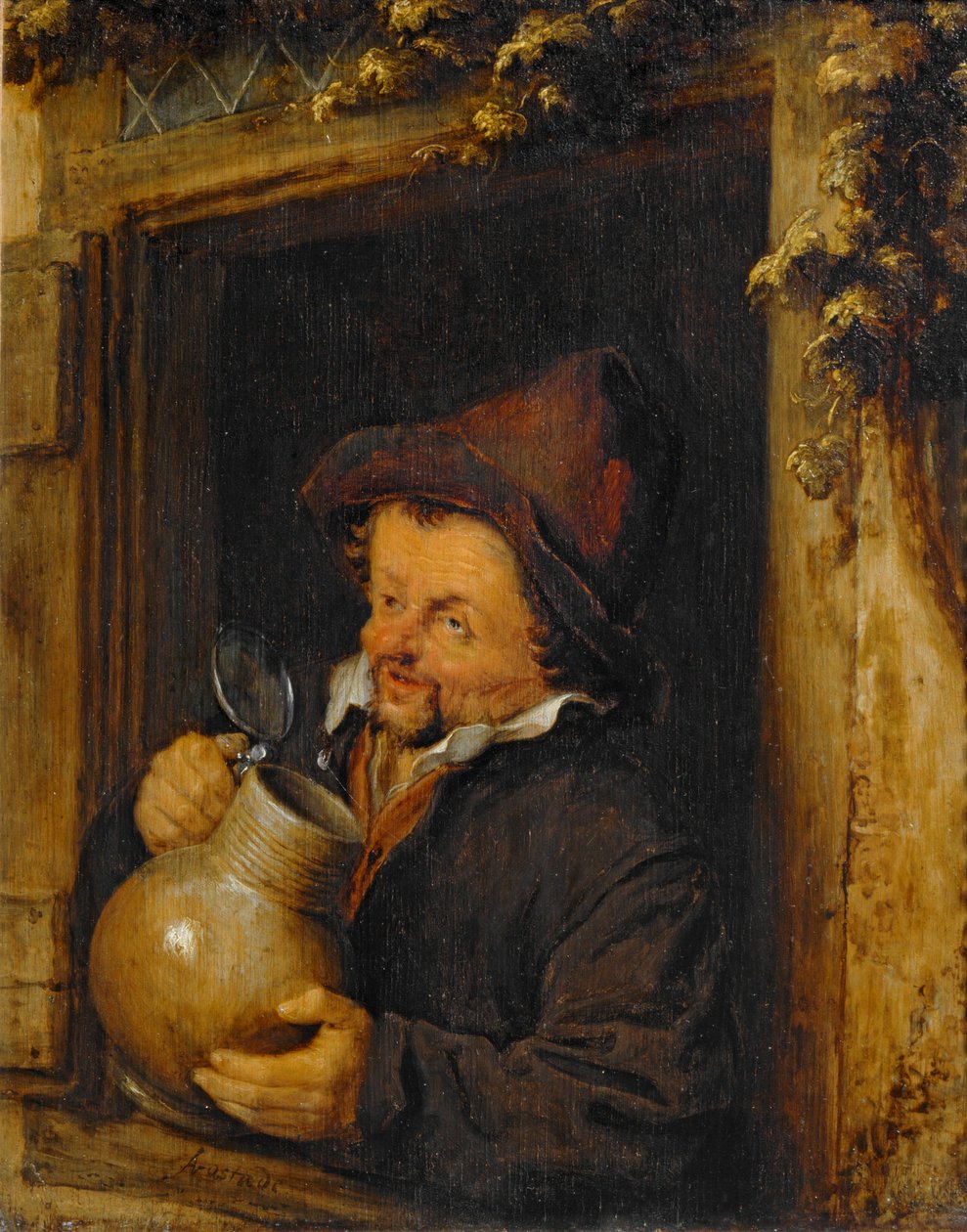 De drinker in de etalage ... door Adriaen Jansz. van Ostade