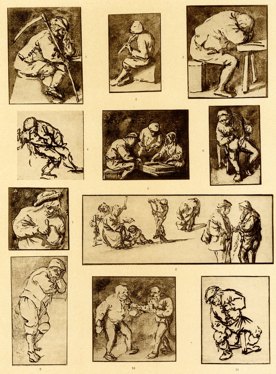 Pensketches van taveernescènes door Adriaen Jansz. van Ostade