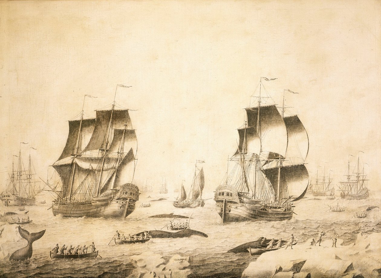 Walvisvaarders in het ijs door Adriaen or Abraham Salm