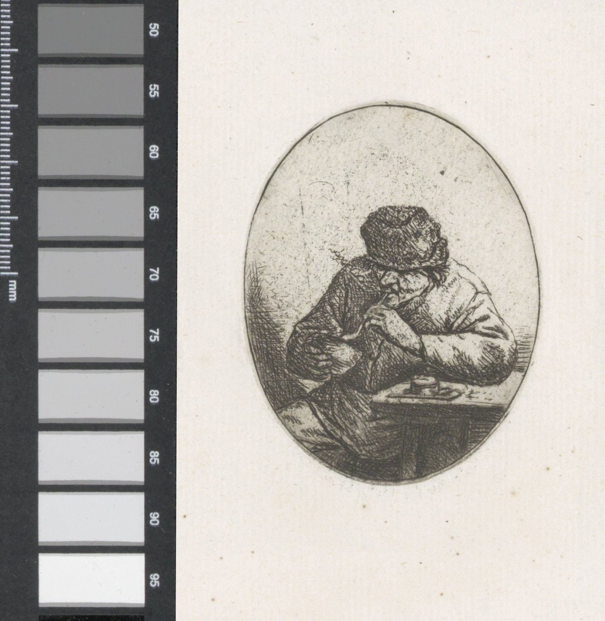 Buste van een lachende boerin door Adriaen van Ostade