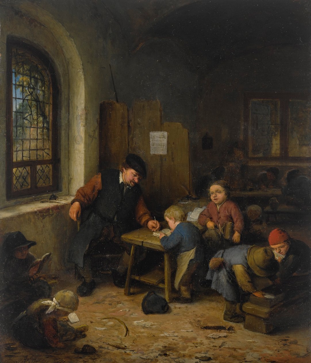 Dutch: Schoolmeester met leerlingen A School-room door Adriaen van Ostade