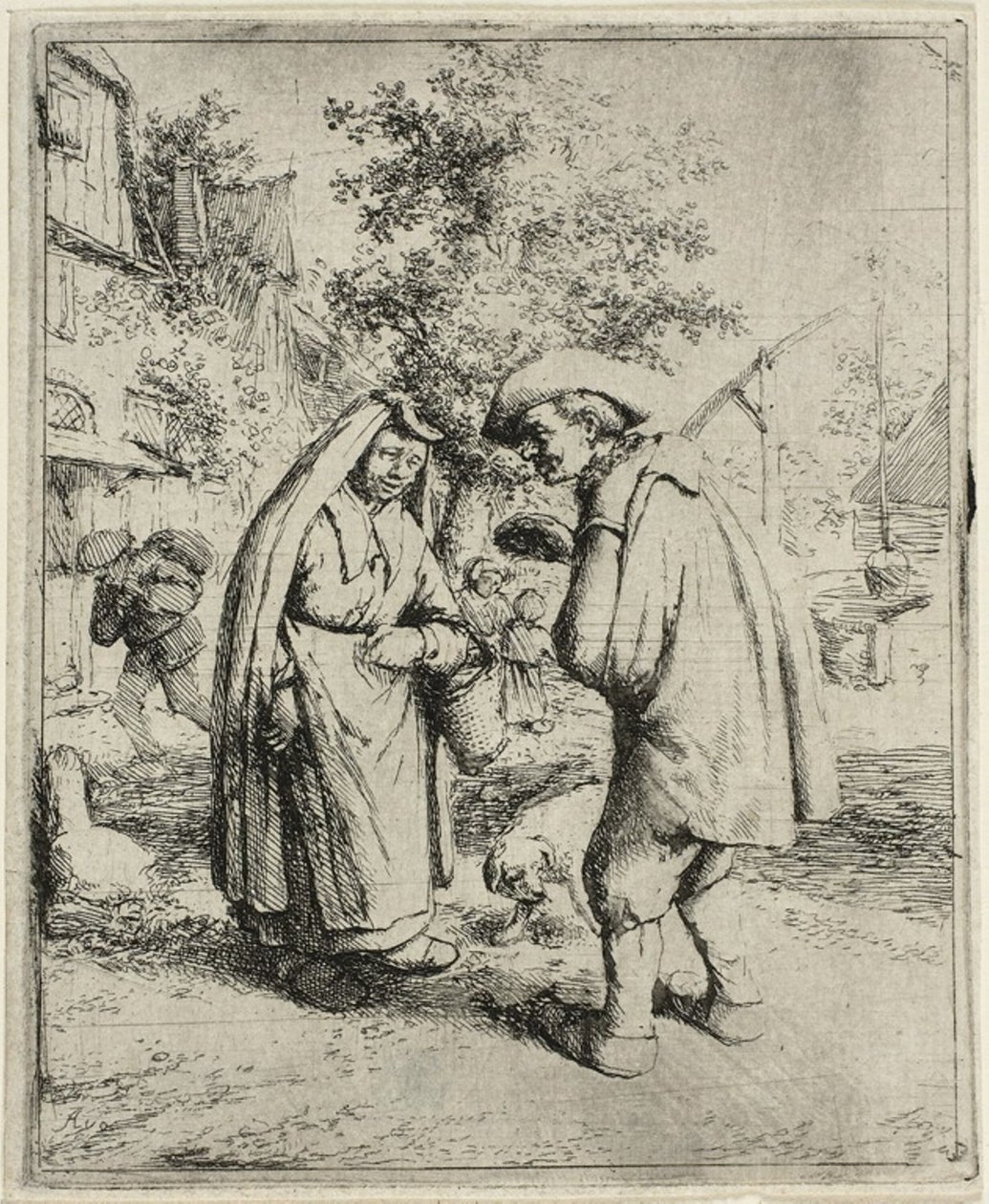 Man en Vrouw Praten door Adriaen van Ostade