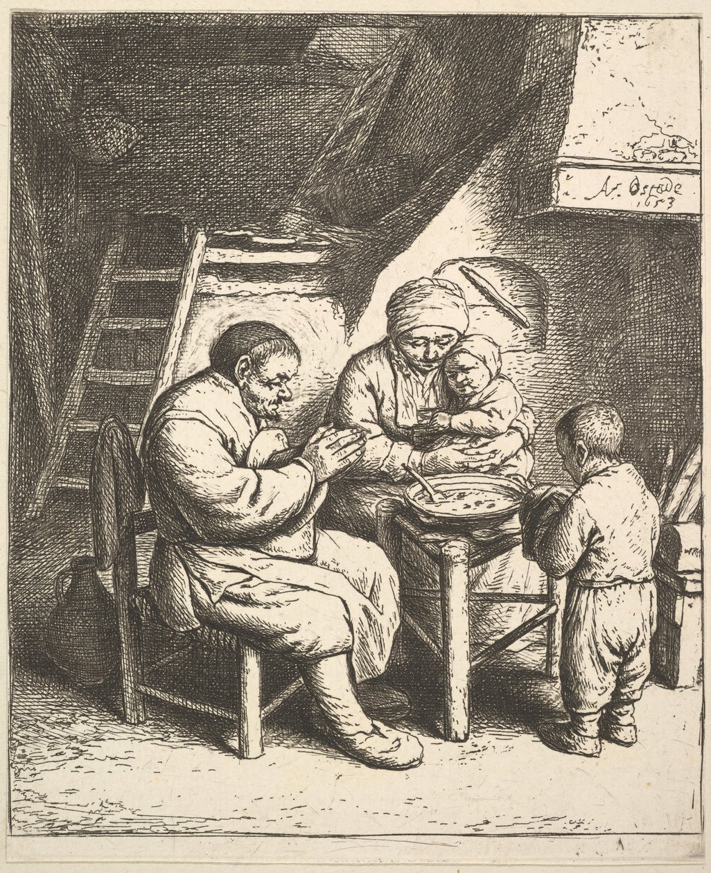 De zegen, 1610-85 door Adriaen van Ostade