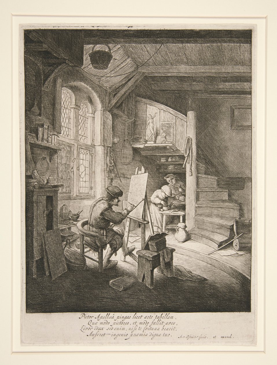 De schilder in zijn atelier door Adriaen van Ostade