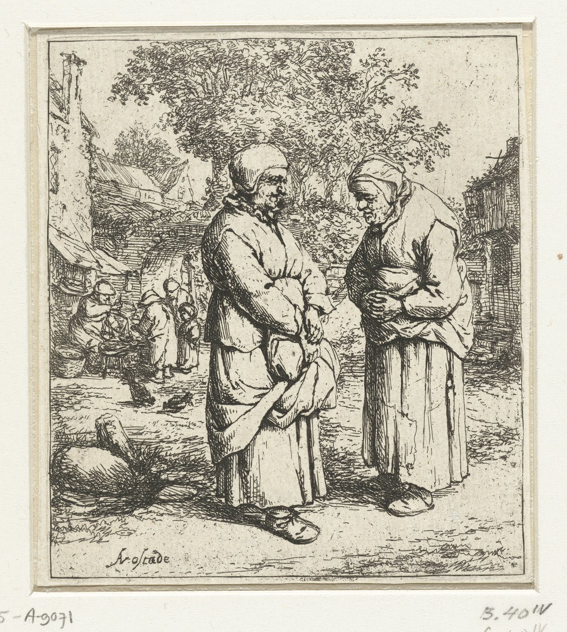 Twee oude vrouwen in gesprek door Adriaen van Ostade