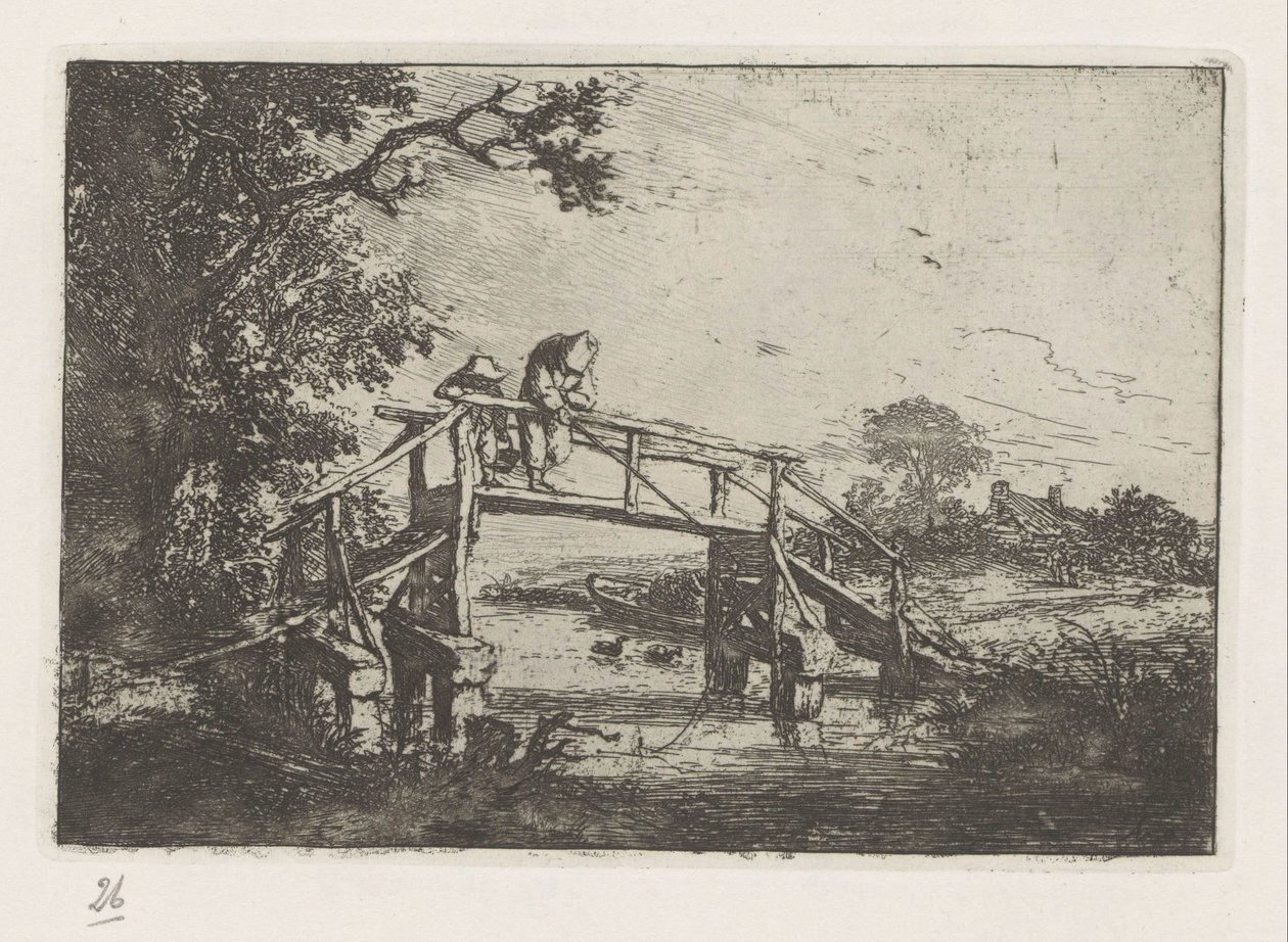 Twee vissers op een brug door Adriaen van Ostade