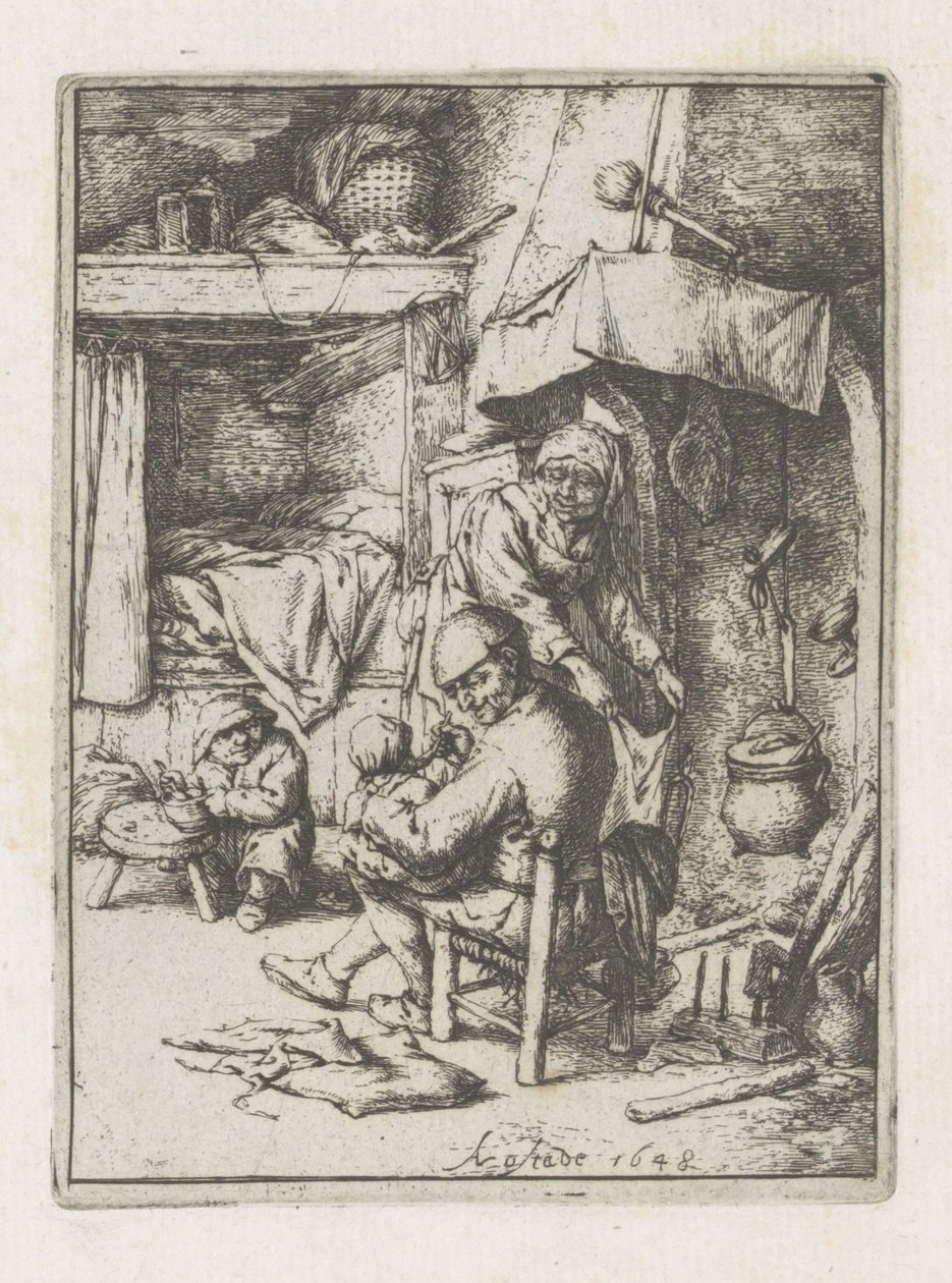 Vader voert een kind door Adriaen van Ostade