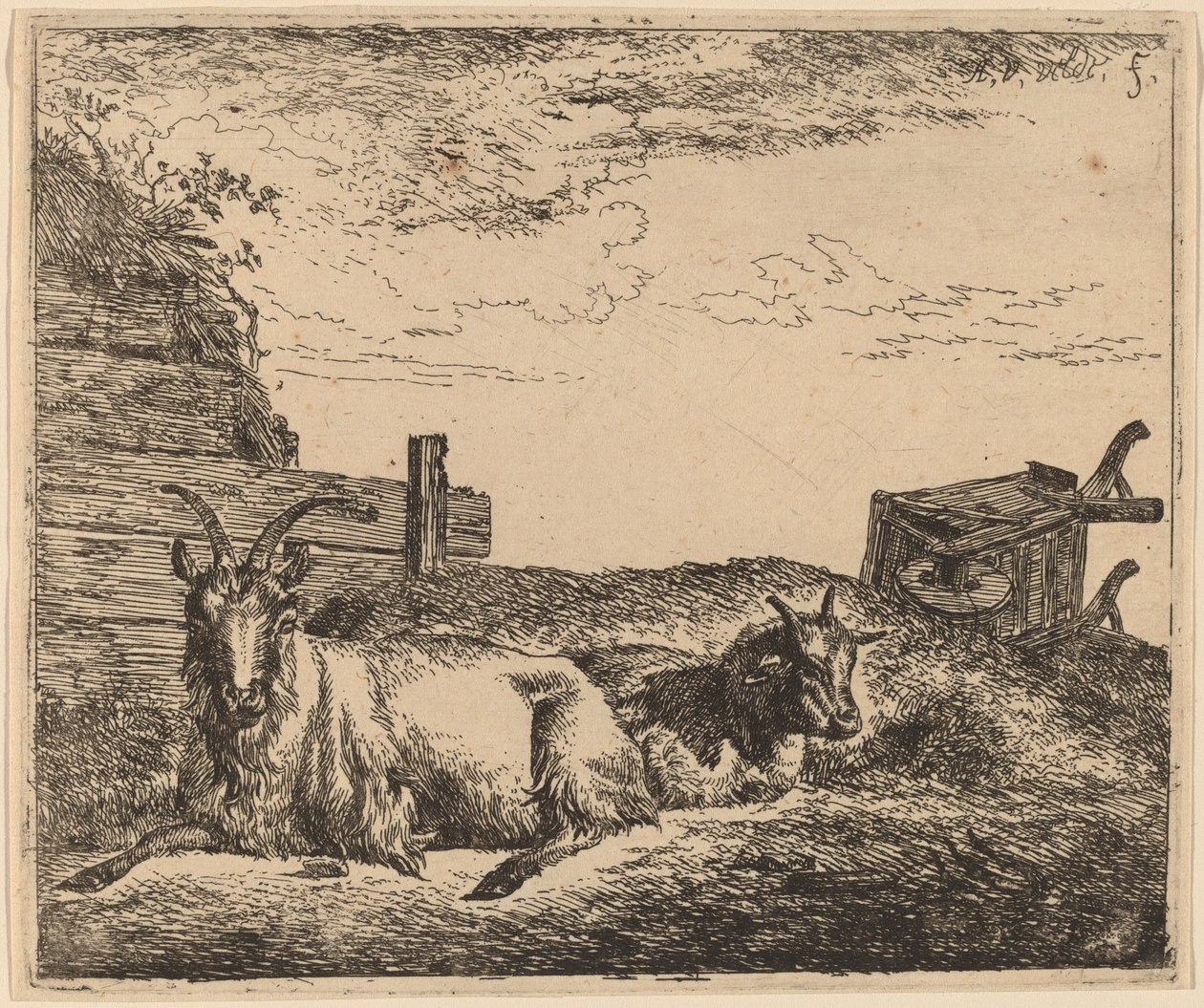 Liggende geiten door Adriaen van de Velde