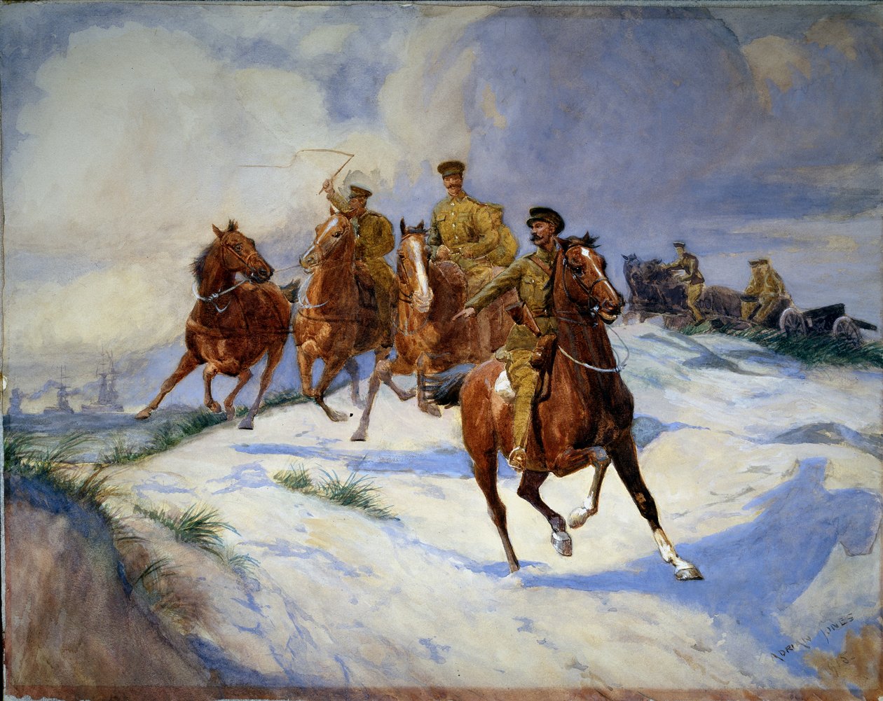 Artillerie op de duinen, Vlaanderen, 1915 door Adrian Jones
