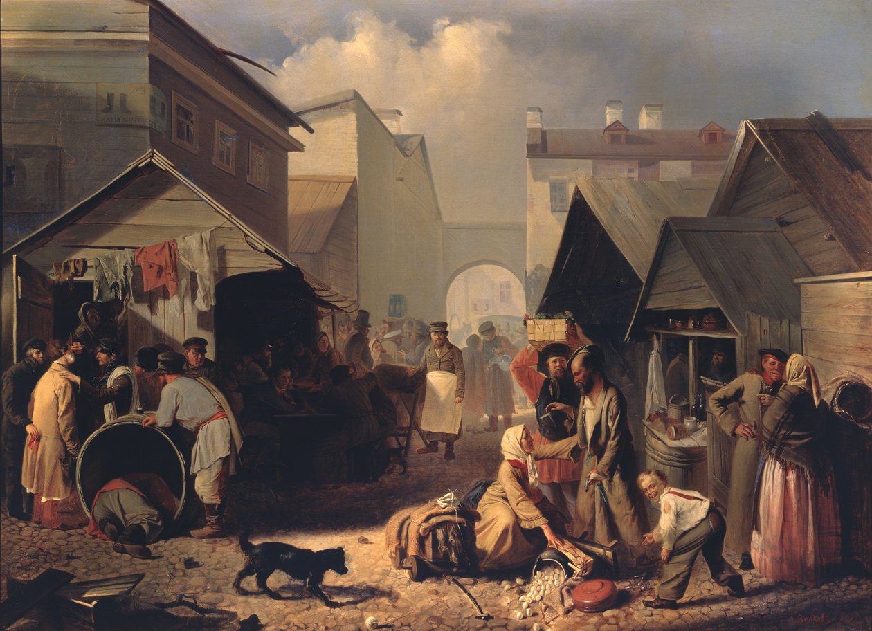Verfrissingskraam in Sint-Petersburg, 1858 door Adrian Markovich Volkov
