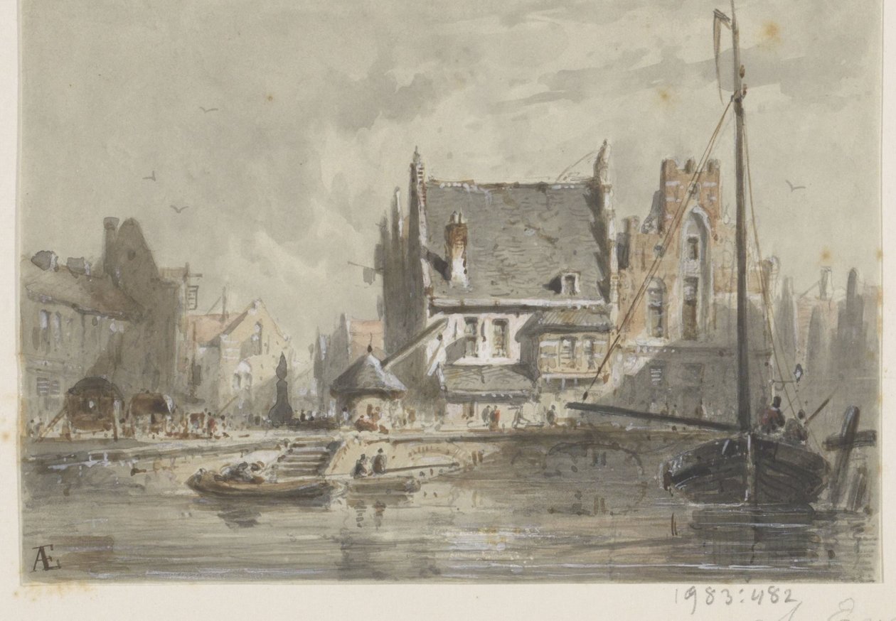 Gezicht in Brugge door Adrianus Eversen (signed by artist)